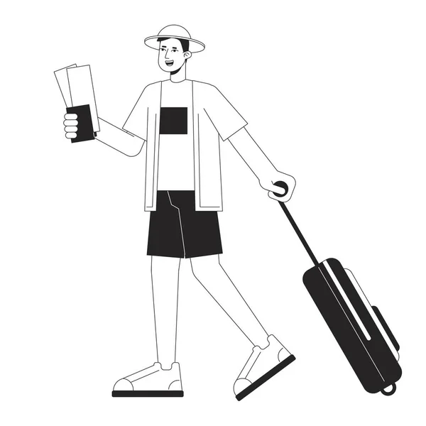 Partir Vacances Vecteur Spot Illustration Voyageur Asiatique Portant Des Bagages — Image vectorielle
