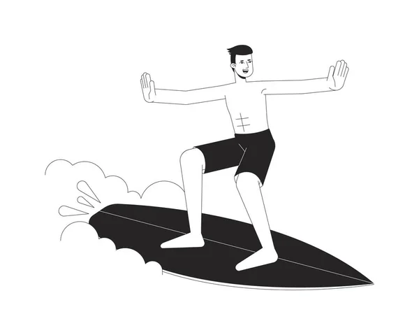 Surfeur Homme Sur Vague Vecteur Spot Illustration Asiatique Mâle Avec — Image vectorielle