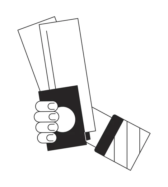 Ilustracja Plamki Wektorowej Posiadanie Biletów Paszportem Podróż Kreskówka Płaska Linia — Wektor stockowy