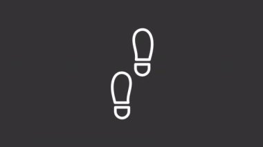 Animasyon ayak izleri beyaz çizgi simgesi. Ayakkabı izleri animasyonu. Yürüyüş egzersizi. Sen devam et. Alfa kanallı, şeffaf arkaplanlı kusursuz HD video. Gece kipi için hareketli grafik tasarımı