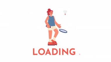 Animasyon badminton oyuncu yükleyici. Kadın sporcu, topa vuruyor. 4K video görüntüsü. UI, UX web tasarımı için alfa kanal şeffaflığı ile izole edilmiş renk yükleme animasyonu
