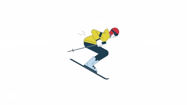 Skier Jumping Animation Animated Isolated Equipped Athlete Poles Skis Cartoon — Stock Video