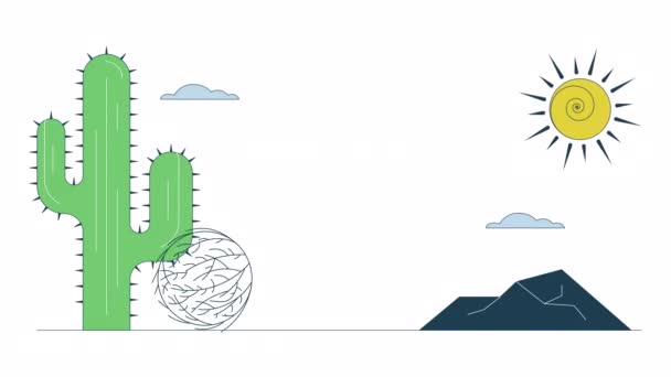 Tumbleweed Animaci Silnice Animovaný Kaktus Horké Pouštní Pustině Kreslené Ploché — Stock video