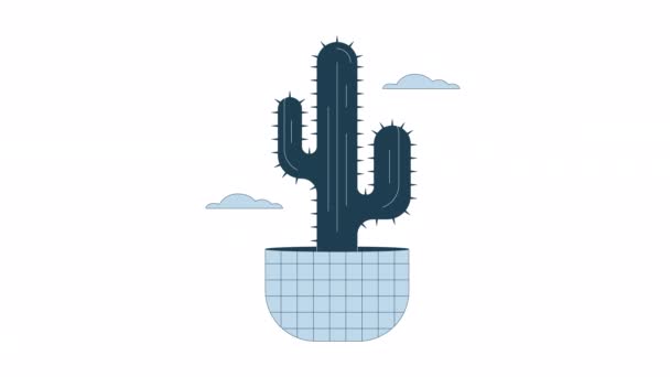 Kaktusz Virág Felhőkben Animáció Animált Növény Pot Rajzfilm Lapos Színes — Stock videók