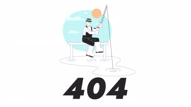 Ochtend Vissen 404 Animatie Geanimeerde Visser Met Spinning Lege Staat — Stockvideo