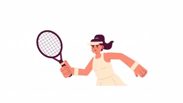 Κινούμενη Ρακέτα Τενίστα Ισπανίδα Αθλήτρια Ποζάρει Ρακέτα Απομονωμένη Animation Κινούμενο — Αρχείο Βίντεο