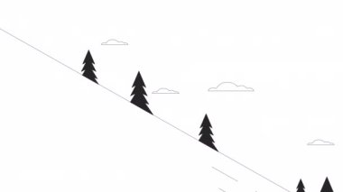 Animasyon bw kayak yamacı. Kar dağı 2D animasyonu izole etti. Kayak pisti. Aşağı iniyorum. Kar tepesi. Monokrom ince çizgi film arkaplan 4K video görüntüleri, web tasarımı için alfa kanal şeffaflığı