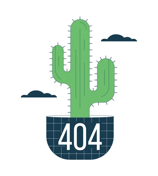 Potted Cactus Plant Clouds Error 404 Flash Message Wild West — Stock Vector