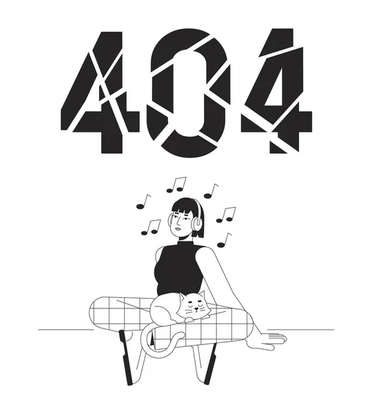 音乐收听黑白错误404闪存消息 亚洲耳机女孩与猫 单色空状态Ui设计 没有找到弹出卡通图片的页面 矢量平面示意图概念 — 图库矢量图片