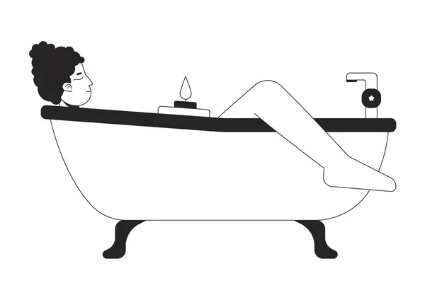 バスタブ女性ラインアートベクトル漫画のキャラクター 雑誌のスポットイラスト黒と白 フルボディアウトライン人白に隔離された 編集可能な2Dシンプルな図面 グラフィックデザイン — ストックベクタ