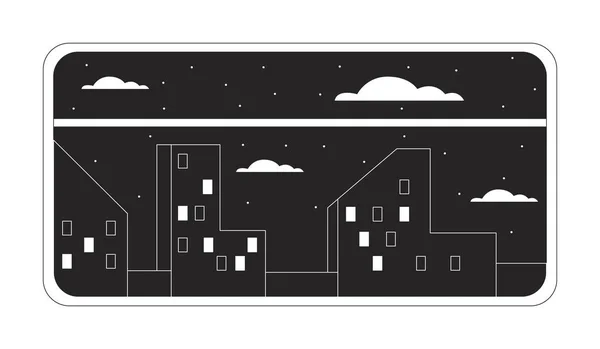 Train Window City Building Night View Line Art Vector Cartoon — Stock Vector