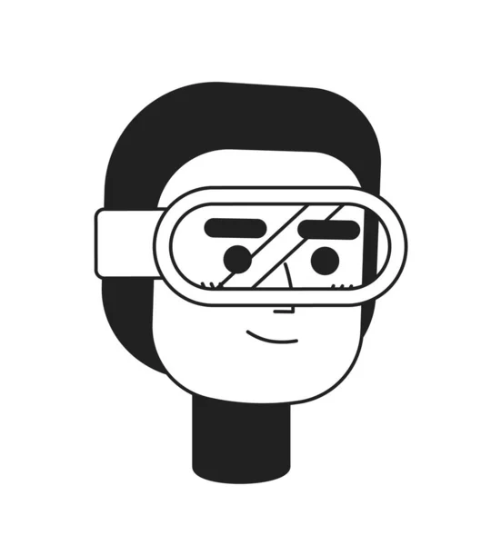 自信地微笑着 头戴单色扁平线头的男性潜水者 可编辑的轮廓手绘人脸图标 用于动画的2D卡通点矢量动画插图 — 图库矢量图片
