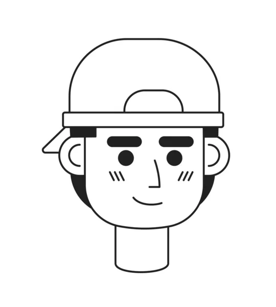十几岁的男孩头戴棒球帽 头戴单色扁平线头 酷学生 可编辑的轮廓手绘人脸图标 用于动画的2D卡通点矢量动画插图 — 图库矢量图片