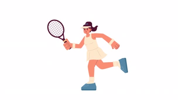 Animated Girl Tennis Player Athlete Swinging Racket Isolated Animation Individual — Stock Video