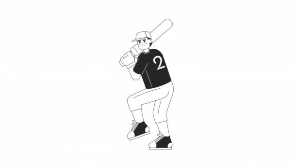 Animated Baseball Player Bat Young Caucasian Male Batter Batting Stance — Stock Video