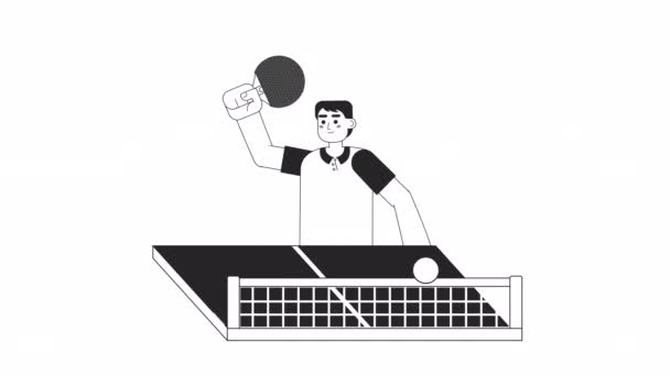 Анимированный Теннисист Азиатский Человек Играющий Пинг Понг Изолированная Анимация Игра — стоковое видео