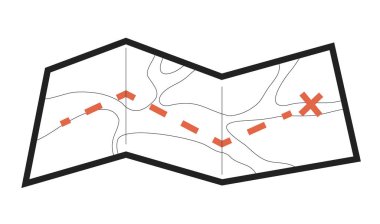 Varış yeri haritası tek renkli düz vektör nesnesi. İzleme rotası. Yürüyüş yolu haritası. Yönlendirme. Düzenlenebilir siyah beyaz çizgi simgesi. Web grafik tasarımı için basit bir karikatür klibi resim çizimi