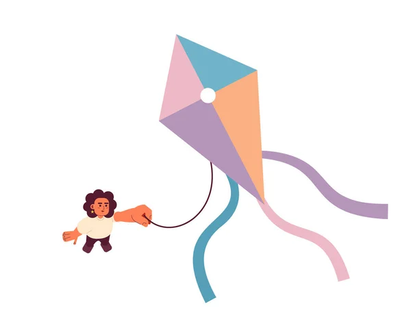Kite Flying High Semi Flat Colorful Vector Character Caucasian Girl — Stock Vector