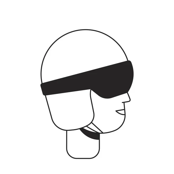 快乐的成人滑雪者头戴单色安全帽 头戴扁平线头 冬季运动选手可编辑的轮廓手绘人脸图标 用于动画的2D卡通点矢量动画插图 — 图库矢量图片