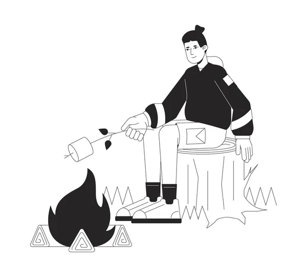Kamp Ateşi Marshmallow Vektör Noktası Çizimi Yapıyorum Genç Adam Web — Stok Vektör