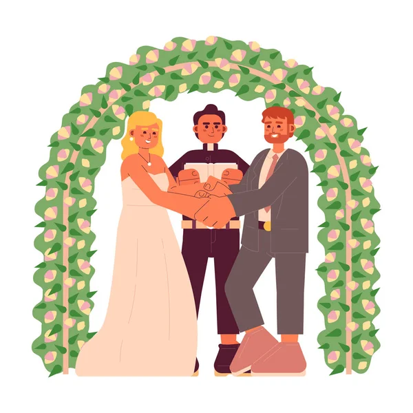 Katholische Eheversprechen Flache Konzept Vektor Spot Illustration Hochzeitspaar Hält Händchen — Stockvektor