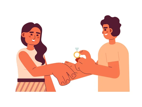 浪漫求婚平面概念矢量点画 阿拉伯男子请求允许在网上Ui设计中与白人中的印第安女子2D卡通角色结婚 孤立的可编辑的创意英雄形象 — 图库矢量图片