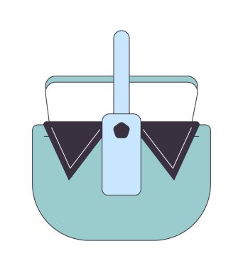 Piknik sepeti düz çizgi renk izole vektör nesnesi. Yiyecek için konteynır. Yemek deposu. Yaz zamanı. Beyaz arkaplanda düzenlenebilir clipart resmi. Web tasarımı için basit ana hatlı karikatür nokta çizimi