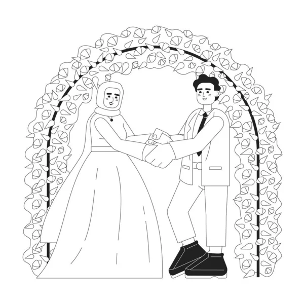 Malaiische Hochzeit Monochrom Konzept Vektor Spot Illustration Braut Hidschab Frau — Stockvektor