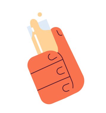 Şampanya kadehinden el ele tutuşmalar yarı düz renkli vektör eli. Damlayan damlaları iç. Beyaz üzerine düzenlenebilir pov kapanış sanatı. Web grafik tasarımı için basit karikatür nokta çizimi