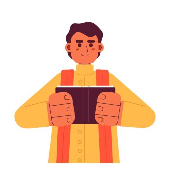 Hindu rahip yarı düz renkli vektör karakter. Hintli vaiz. Dini lider. Hindu tapınağı. Beyazın üzerinde tüm vücudu düzenleyebilen insan. Web grafik tasarımı için basit karikatür nokta çizimi