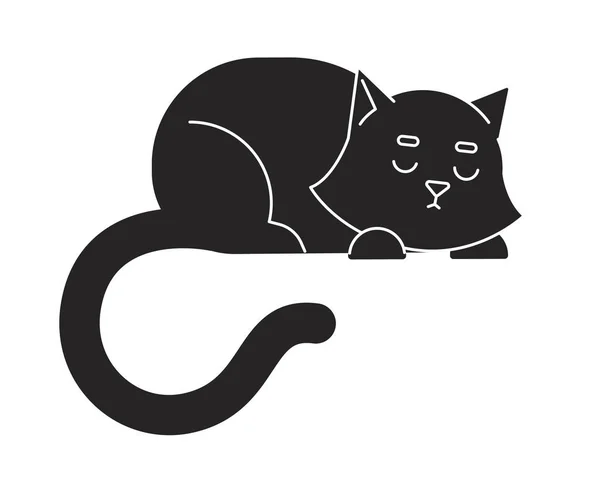 Симпатичный Черный Кот Спит Плоский Монохромный Изолированный Векторный Объект Отдыхающий — стоковый вектор