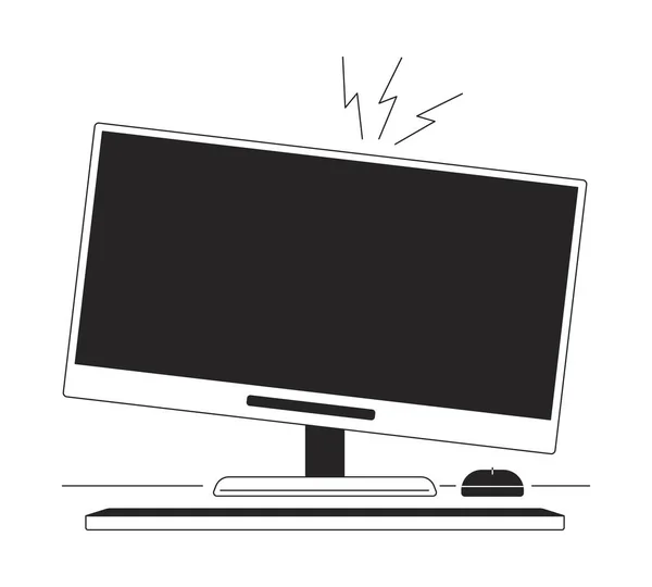 Computer Monitor Crackling Flat Monochrome Isolated Vector Object Damaged Desktop — Stock Vector