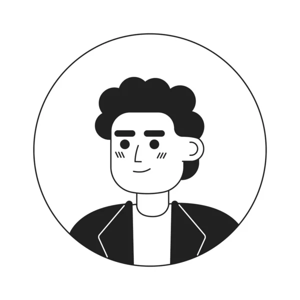 男性巻きブルネット従業員モノクロームフラット線形文字頭 サラリーマン男の肖像画 編集可能なアウトラインハンドは 人間の顔のアイコンを描いた 2D漫画スポットベクトルアバターイラストForアニメーション — ストックベクタ