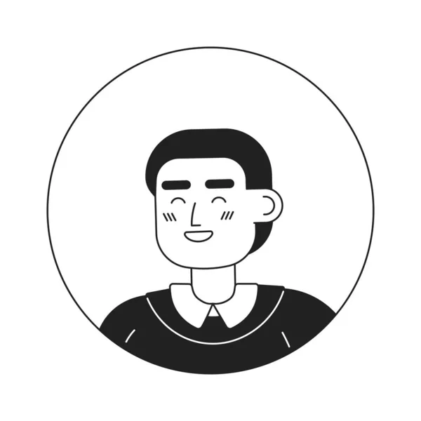 短发年轻人办公室实习生单色扁平线头 实习业务 可编辑的轮廓手绘人脸图标 用于动画的2D卡通点矢量动画插图 — 图库矢量图片
