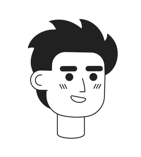 布鲁内特年轻男子与凌乱的头发单色扁平的直线字符头 冲浪男性 可编辑的轮廓手绘人脸图标 用于动画的2D卡通点矢量动画插图 — 图库矢量图片