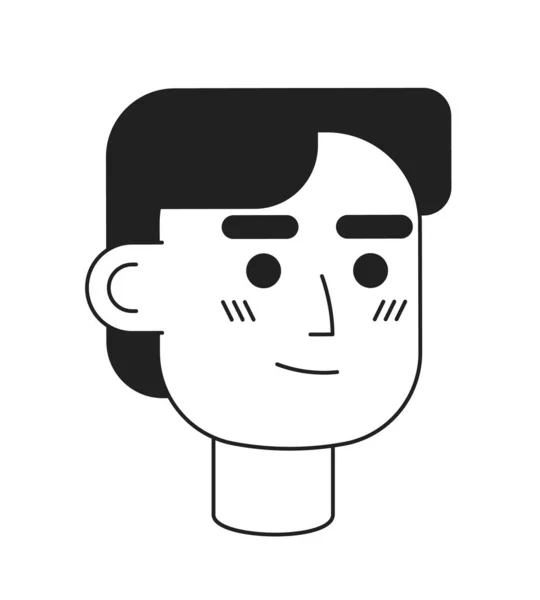 放松快乐的高加索休闲人单色扁平线头 西班牙裔办公室工作人员 可编辑的轮廓手绘人脸图标 用于动画的2D卡通点矢量动画插图 — 图库矢量图片