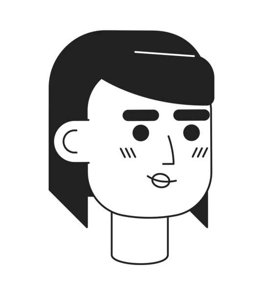 布鲁内特妇女肖像单色扁平直线字符头 美丽的女性 黑头发 可编辑的轮廓手绘人脸图标 用于动画的2D卡通点矢量动画插图 — 图库矢量图片