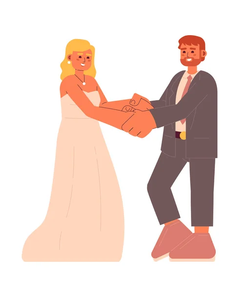 American Wedding Bride Groom Semi Flat Colorful Vector Characters Couple — Stock Vector