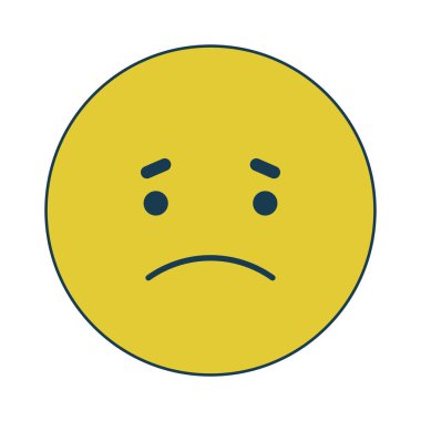 Üzgün sarı simge düz çizgi renk izole vektör simgesi. Emoji hayal kırıklığını ifade ediyor. Beyaz arkaplanda düzenlenebilir klipsli sanat öğesi. Web tasarımı için basit ana hatlı karikatür nokta çizimi