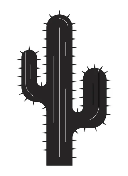 荒漠仙人掌平面单色分离向量对象 油腻的植物 仙人掌科Saguaro仙人掌可编辑的黑白线条艺术绘图 用于网页平面设计的简单概要插画 — 图库矢量图片