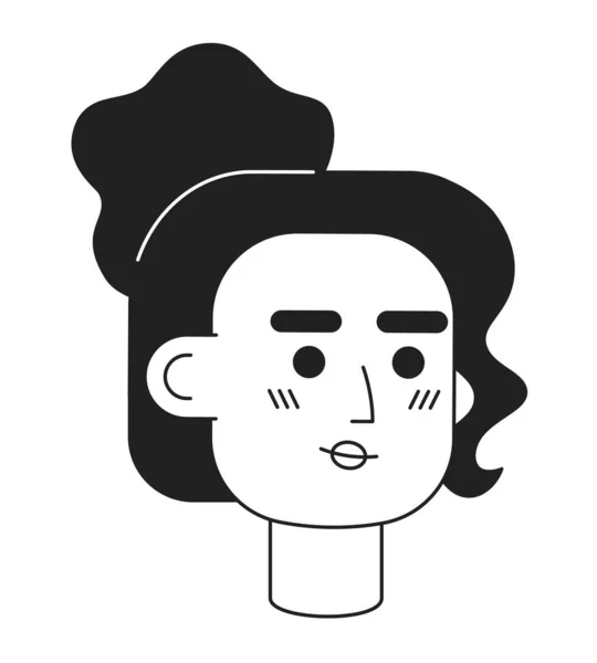 忙碌的年轻女商人 有着凌乱的发髻 单色扁平的线头 可编辑的轮廓手绘人脸图标 用于动画的2D卡通点矢量动画插图 — 图库矢量图片