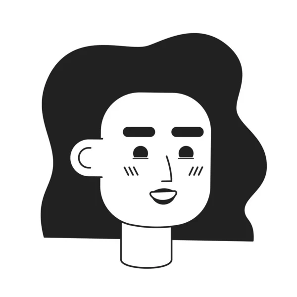 具有波浪型单色扁平线头的西班牙裔美国女人 可编辑的轮廓手绘人脸图标 用于动画的2D卡通点矢量动画插图 — 图库矢量图片