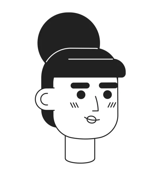 年轻的成年高加索女商人单色扁平线头 女秘书 可编辑的轮廓手绘人脸图标 用于动画的2D卡通点矢量动画插图 — 图库矢量图片
