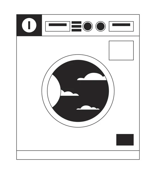 Peralatan Laundromat Sekolah Tua Dengan Langit Berawan Garis Seni Vektor - Stok Vektor