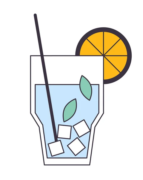 Cocktail Sommergetränk Flache Linie Farbe Isolierten Vektorobjekt Sommerliche Erfrischung Minzmojito — Stockvektor