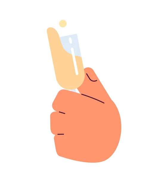 品酒活动派对半平面彩色矢量手 手里拿着香槟杯酒精饮料 可编辑的Pov特写剪贴画在白色上 用于网页平面设计的简单卡通画 — 图库矢量图片