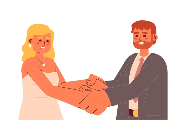 ヨーロッパの結婚式のカップルは手を半フラットカラフルなベクトル文字を保持する ロマンチックな花嫁と新郎 編集可能な白人の半分の体の人々 ウェブグラフィックデザインのためのシンプルな漫画のスポットイラスト — ストックベクタ