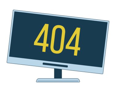 404 hata bilgisayar monitörü düz çizgi renk izole vektör nesnesi. Başarısızlık teknolojisi. Beyaz arkaplanda düzenlenebilir resim. Web tasarımı için basit ana hatlı karikatür nokta çizimi