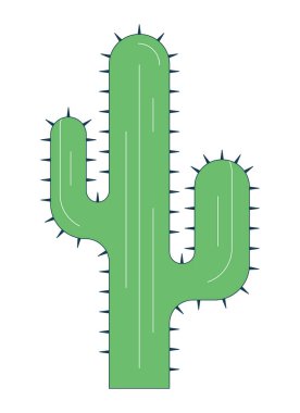 Çöl kaktüsü düz çizgi renk izole vektör nesnesi. Sulu bitki. Kaktaceae. Saguaro kaktüsü. Beyaz arkaplanda düzenlenebilir resim. Web tasarımı için basit ana hatlı karikatür nokta çizimi