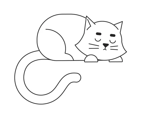 白い猫のフラットモノクローム絶縁ベクトルオブジェクトを眠る 快適な昼寝 可愛い子猫ちゃん 編集可能な黒と白の線画 ウェブグラフィックデザインのためのシンプルなアウトラインスポットイラスト — ストックベクタ